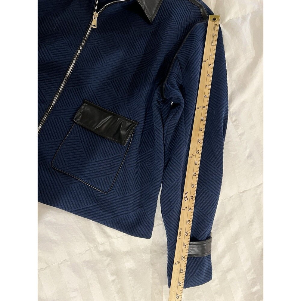 NEW Kate & Mallory Zip Jacket Vegan Leather Accents Blue Black XL Office Casual - Picture 12 of 13
